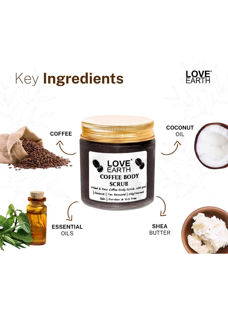 Love Earth Coffee Body Scrub With Organic Shea Butter & Vitamin E For Skin Moisturization & Tan Removal For Soft-Smooth Skin | Bathing Scrub with Coconut Oil | All Skin Types 100gm - Image 4