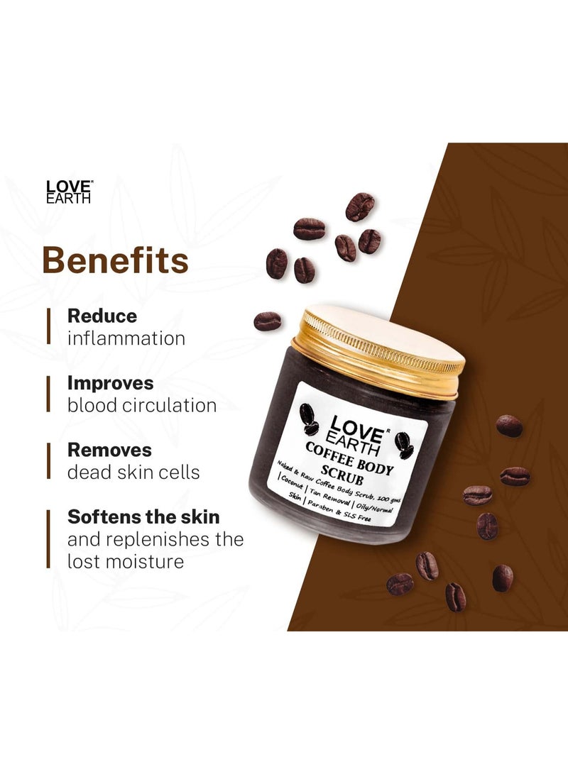 Love Earth Coffee Body Scrub With Organic Shea Butter & Vitamin E For Skin Moisturization & Tan Removal For Soft-Smooth Skin | Bathing Scrub with Coconut Oil | All Skin Types 100gm - Image 3