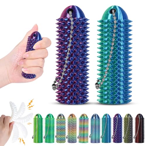 comwish Little Ouchies Pain Fidget Portable Stim Tool Fidget Toy for Adults Pain Stim Fidget 3D Printed Spiky Grippie Stim Keychain for Anxiety Relief Novelty Gifts Blue GreenRose Blue2pcs - Image 1