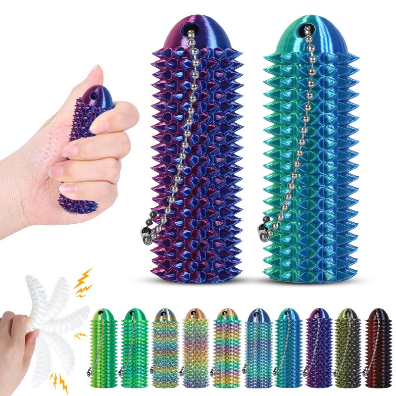 comwish Little Ouchies Pain Fidget Portable Stim Tool Fidget Toy for Adults Pain Stim Fidget 3D Printed Spiky Grippie Stim Keychain for Anxiety Relief Novelty Gifts Blue GreenRose Blue2pcs - Image 3