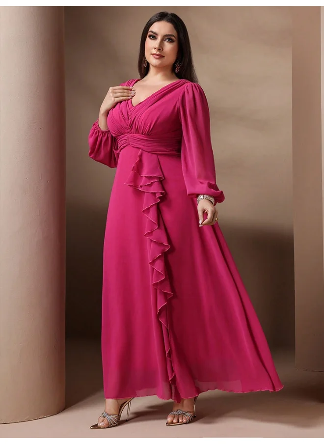 Madam Uniq Plus Size V-Neck Chiffon Dress for Women - Stylish and Elegant