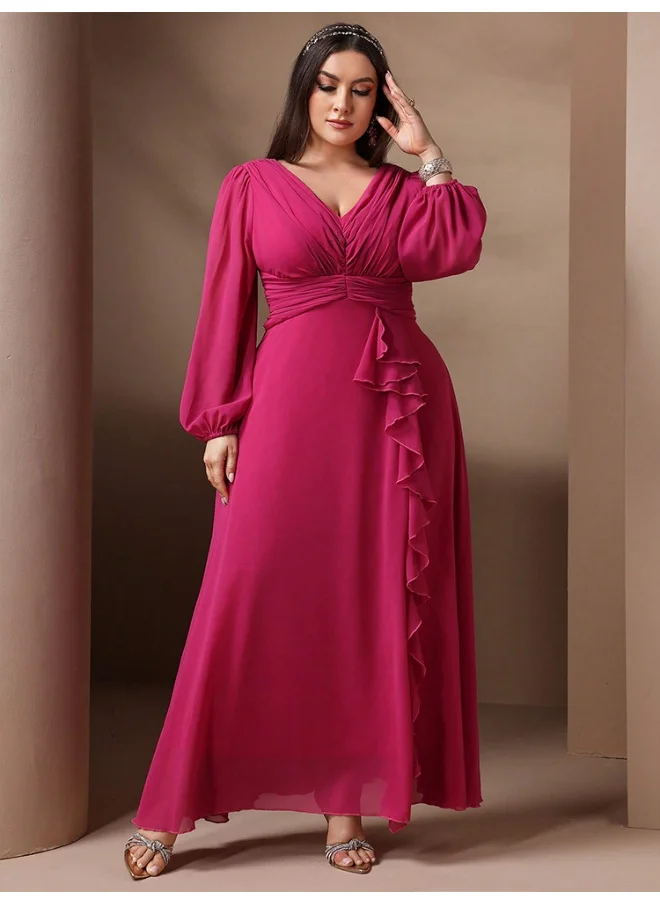 Madam Uniq Plus Size V-Neck Chiffon Dress for Women - Stylish and Elegant