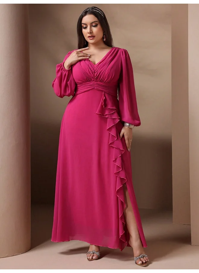 Madam Uniq Plus Size V-Neck Chiffon Dress for Women - Stylish and Elegant
