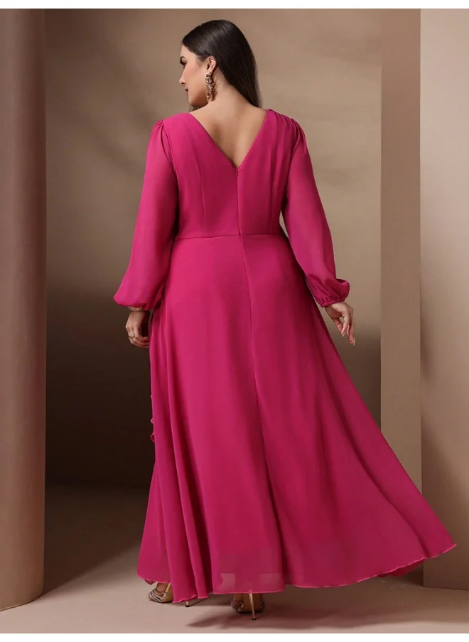 Madam Uniq Plus Size V-Neck Chiffon Dress for Women - Stylish and Elegant