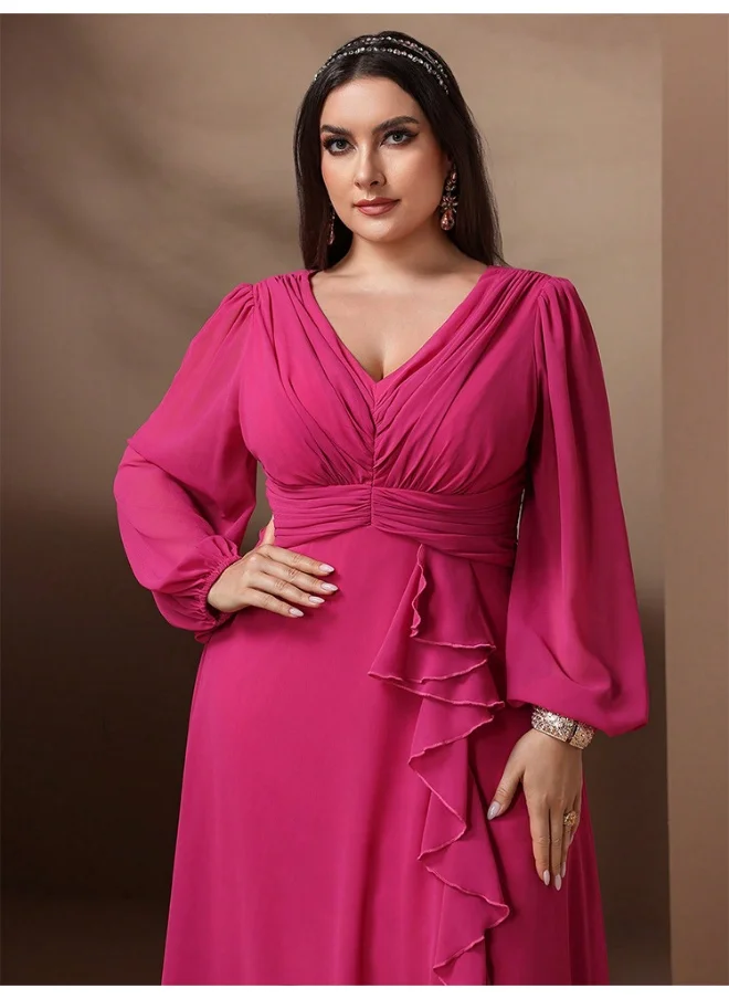 Madam Uniq Plus Size V-Neck Chiffon Dress for Women - Stylish and Elegant