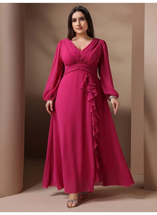 Madam Uniq Plus Size V-Neck Chiffon Dress for Women - Stylish and Elegant