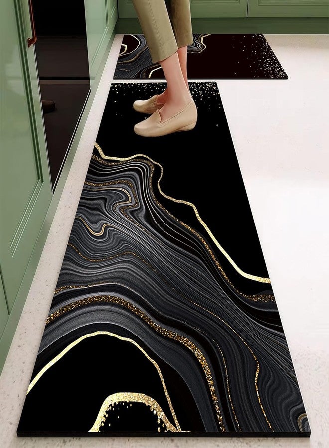 Arcanine Extra Long Kitchen Rug, Black and Gold Marble Decor Non Slip Kitchen Runner Rug with Rubber Backing, Absorbent Quick Dry Bath Mats for Bathtub, Bathroom, Kitchen. (AR-01) - Image 1
