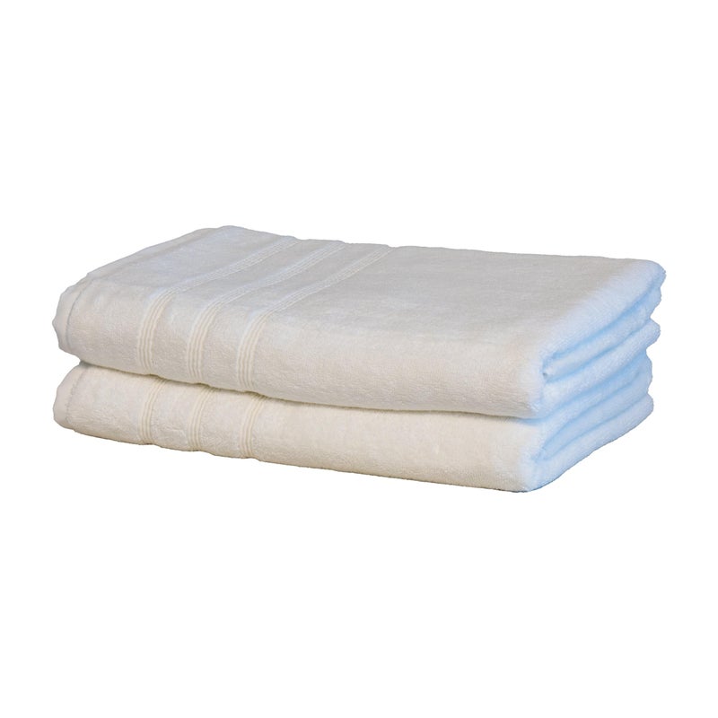 Mosobam Luxury Turkish Set of 2 Bath Towels 30X58 White 700 GSM Bamboo Viscose  Aegean Turkish Combed Cotton