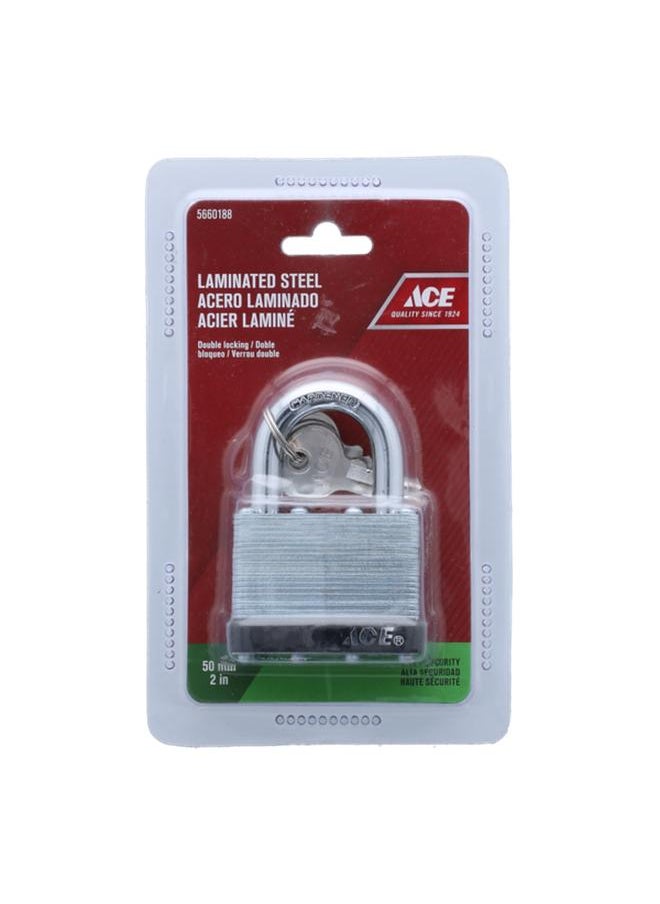 ACE Laminated Steel Padlock with Keys Silver and Black 2inch 