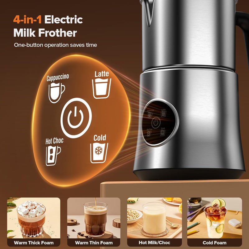 PSIIDAN Milk Frother and Steamer, Large Capacity & Detachable Electric Milk Frother, Automatic Warm and Cold Foam Maker, Hot Chocolate Maker, Stainless Steel Jug, 30.44Oz./900ML - Image 2
