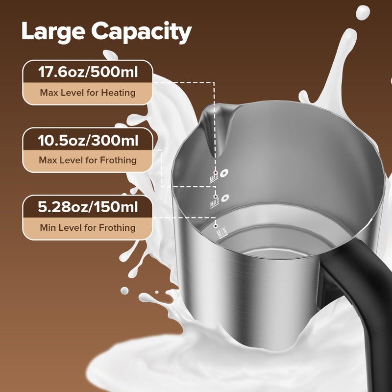 PSIIDAN Milk Frother and Steamer, Large Capacity & Detachable Electric Milk Frother, Automatic Warm and Cold Foam Maker, Hot Chocolate Maker, Stainless Steel Jug, 30.44Oz./900ML - Image 4