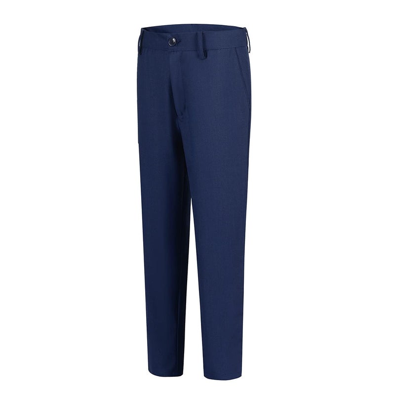 Lycody Boys' Flat Front Dress Pants for Kids Navy School Uniforms Pants with Adjustable Waist Size 10 - Image 1