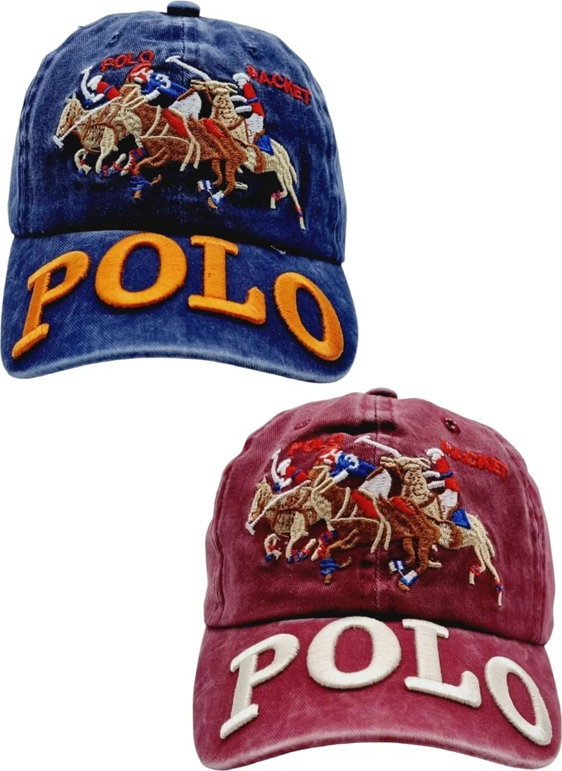 تيزجيلسين Children 8-16 Years Old Adjustable Polo Embroidered Cotton Hat Set of 2