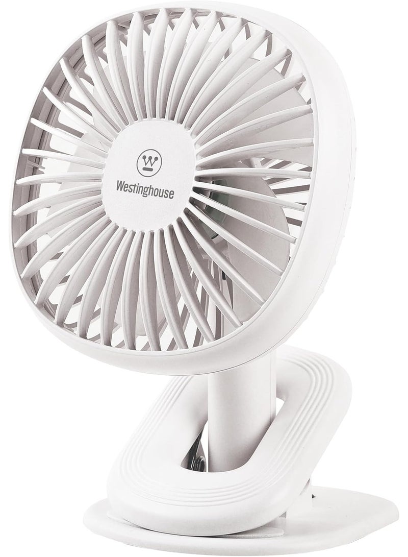 Westinghouse Westinghouse Portable Clip-On Desk Fan – 3 Speed Rechargeable Battery Operated Fan with Adjustable Tilt, Compact Quiet Cooling for Home, Office, and Travel – 190mm x 140mm  - Image 1