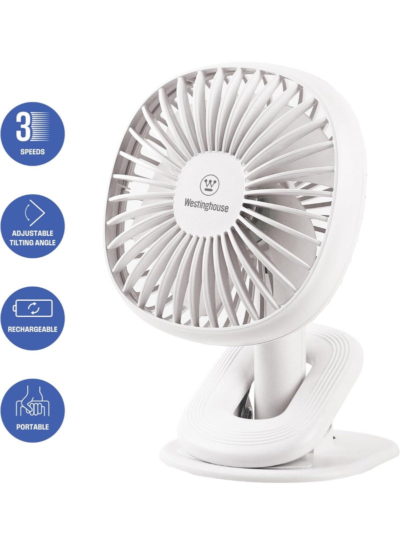 Westinghouse Westinghouse Portable Clip-On Desk Fan – 3 Speed Rechargeable Battery Operated Fan with Adjustable Tilt, Compact Quiet Cooling for Home, Office, and Travel – 190mm x 140mm  - Image 4