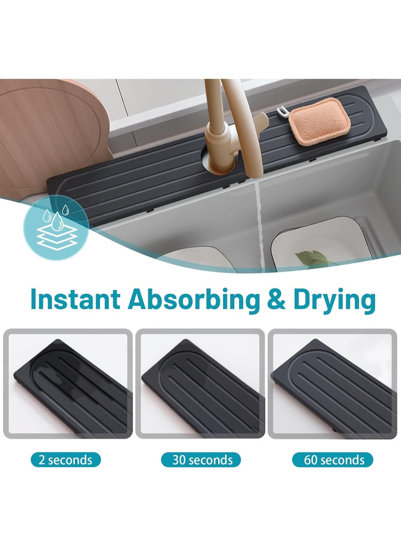 HOMESTAR Stone Faucet Mat for Kitchen Sink with Raised Feet, Sink Mat for Kitchen Faucet, Water Absorbent Diatomite Stones Sinks Tray, Sink Splash Guard & Protectors, Stone Drying Tray for Bathroom Counter - Image 3