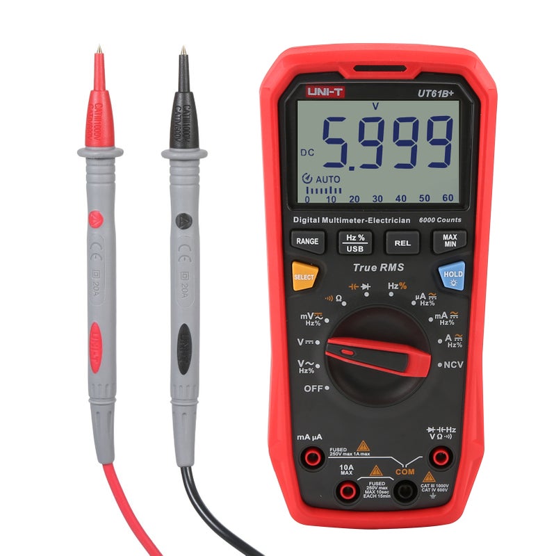 مقياس كهربائي رقمي UNI-T UT61B+ مع نطاق تلقائي ودقة عالية واختبار نقاط غير ملامسة محترف (NCV) ومقياس دقيق للجهد المتوسط الحقيقي (True RMS) واختبار متعدد الوظائف وأداة قياس كهربائية تدعم نقل البيانات - Image 1