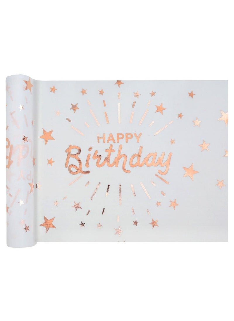 SANTEX Happy Birthday Table Runner White Rose Gold 30cm Disposable - Image 1