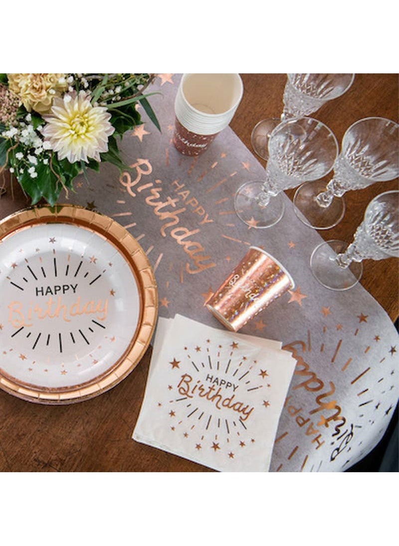 SANTEX Happy Birthday Table Runner White Rose Gold 30cm Disposable - Image 2