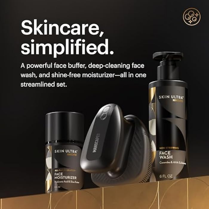 MANSCAPED® Skin Ultra™ Starter Kit - Men's Daily Skincare Routine with Face Buffer PRO Electric Silicone Scrubber, Exfoliating Face Wash with Ceramides, Facial Moisturizer Infused with Hyaluronic Acid - Image 3