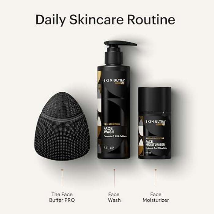 MANSCAPED® Skin Ultra™ Starter Kit - Men's Daily Skincare Routine with Face Buffer PRO Electric Silicone Scrubber, Exfoliating Face Wash with Ceramides, Facial Moisturizer Infused with Hyaluronic Acid - Image 2
