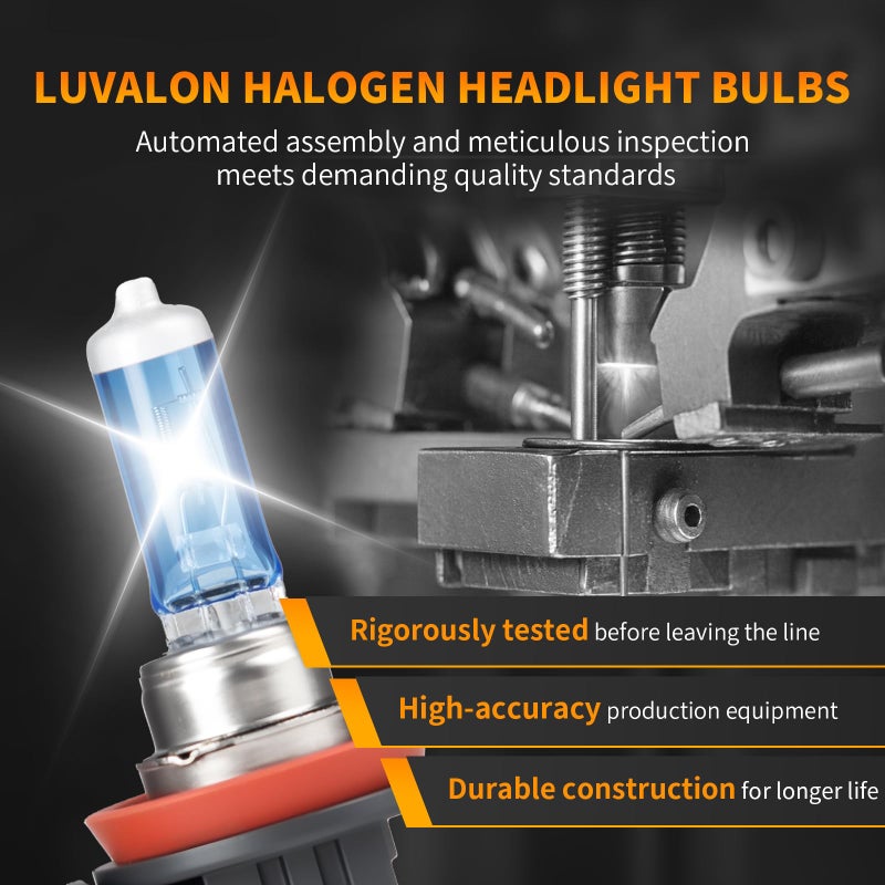 LUVALON H11 Headlight Bulb, 12V 55W H11 Halogen Headlight Bulbs, High Beam, Low Beam and Fog Light Replacement, Automotive Headlight Bulbs, High Performance, Super Bright, 2 Pack - Image 3