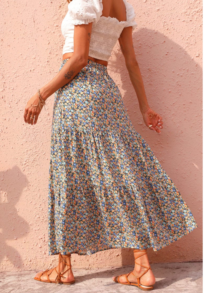 KIRUNDO Maxi Skirts for Women 2026 Summer Boho Floral High Waist Casual Flowy Long Skirt Beach Vacation Cruise Resort Wear(Navy, Large) - Image 5