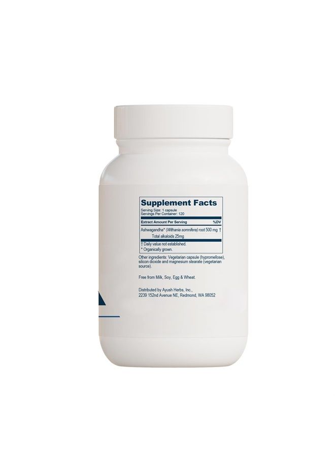 Ayush Herbs Ashwagandha, Powerful Stress and Cognitive Support, Promotes Adrenal Health and Sustained Energy, All-Natural Ayurvedic Supplement, 120 Vegetarian Capsules