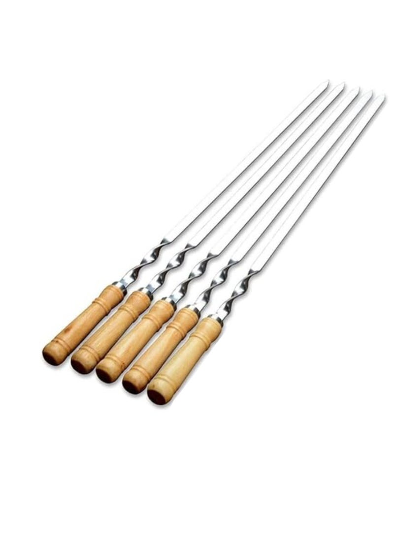 Yuwell 4 Pcs Stainless Steel Barbeque Skewers BBQ Skewer Set 22 inch Reusable BBQ Needle with Wooden Handle for Kabab Fruit Salad Grill and Barbeque 55CM - Image 1