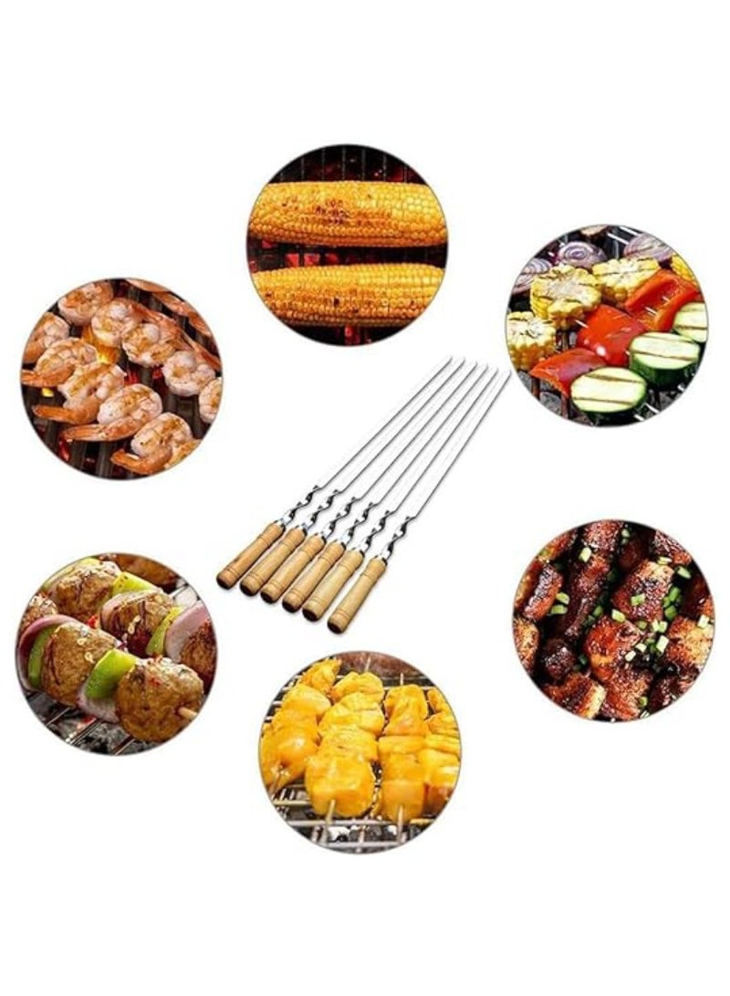 Yuwell 4 Pcs Stainless Steel Barbeque Skewers BBQ Skewer Set 22 inch Reusable BBQ Needle with Wooden Handle for Kabab Fruit Salad Grill and Barbeque 55CM - Image 4