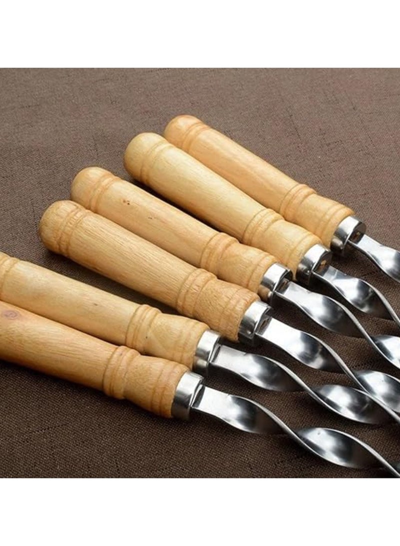 Yuwell 4 Pcs Stainless Steel Barbeque Skewers BBQ Skewer Set 22 inch Reusable BBQ Needle with Wooden Handle for Kabab Fruit Salad Grill and Barbeque 55CM - Image 3