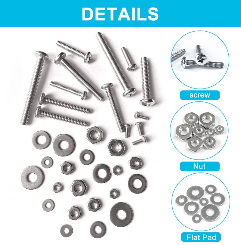 Trivd Frol 750PCS #2-56#4-40#6-32#8-32 Phillips Pan Head Screws Bolt Nut Flat Washers 304 Stainless Steel Machine Screws Nuts Washers Assortment Kit (#2-56#4-40#6-32#8-32) - Image 4