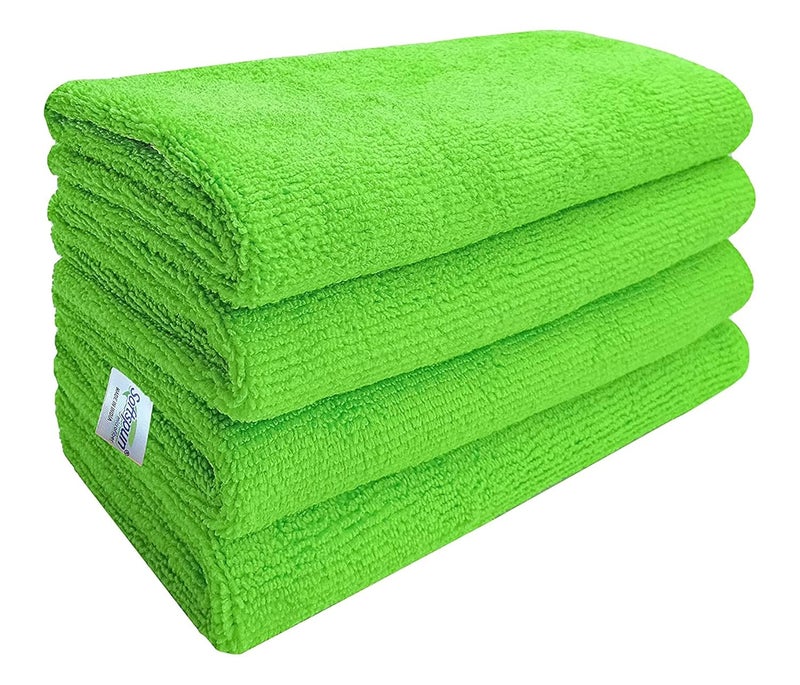SOFTSPUN Microfiber Cleaning Cloths 4pcs 40x60cms 340GSM Green Highly Absorbent Lint and Streak Free Large Multi Purpose Wash Cloth for Kitchen Car Window Stainless Steel Silverware - Image 1