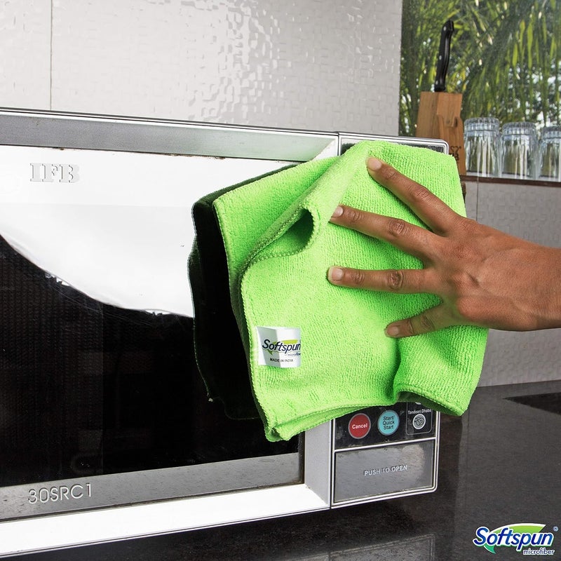 SOFTSPUN Microfiber Cleaning Cloths 4pcs 40x60cms 340GSM Green Highly Absorbent Lint and Streak Free Large Multi Purpose Wash Cloth for Kitchen Car Window Stainless Steel Silverware - Image 4