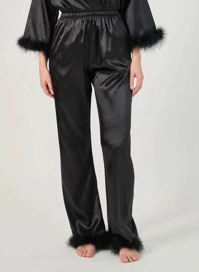 Styli Faux Feather Trim Longline Wrap Robe and Pyjama Set