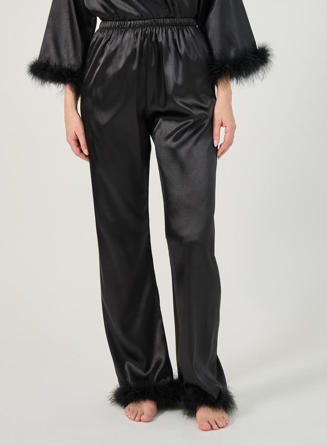 Styli Faux Feather Trim Longline Wrap Robe and Pyjama Set  - Image 5