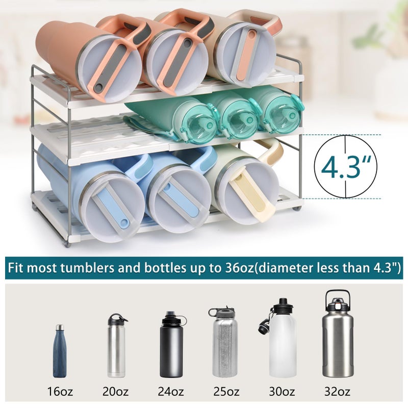 JUPELI 10.6-16.7" Adjustable Width Water Bottle Organizer for Cabinet, 3-Tier Expandable Water Bottle Holder Rack, Cup and Tumbler Storage for Kitchen Organization, Sports Flask, Insulated Travel Mug, Fridge - Image 4