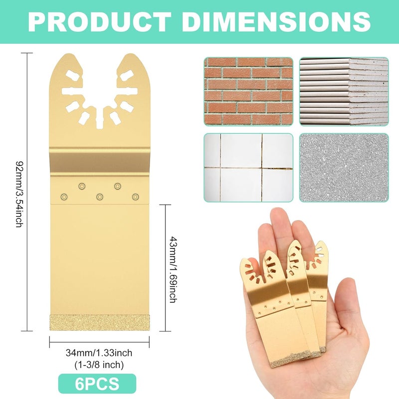 6 قطع من شفرات إزالة الملاط من كربيد مقاس 1 3 8 بوصة لآلات التذبذب المتعددة، شفرات عالية الصلابة باللون الذهبي - Image 3