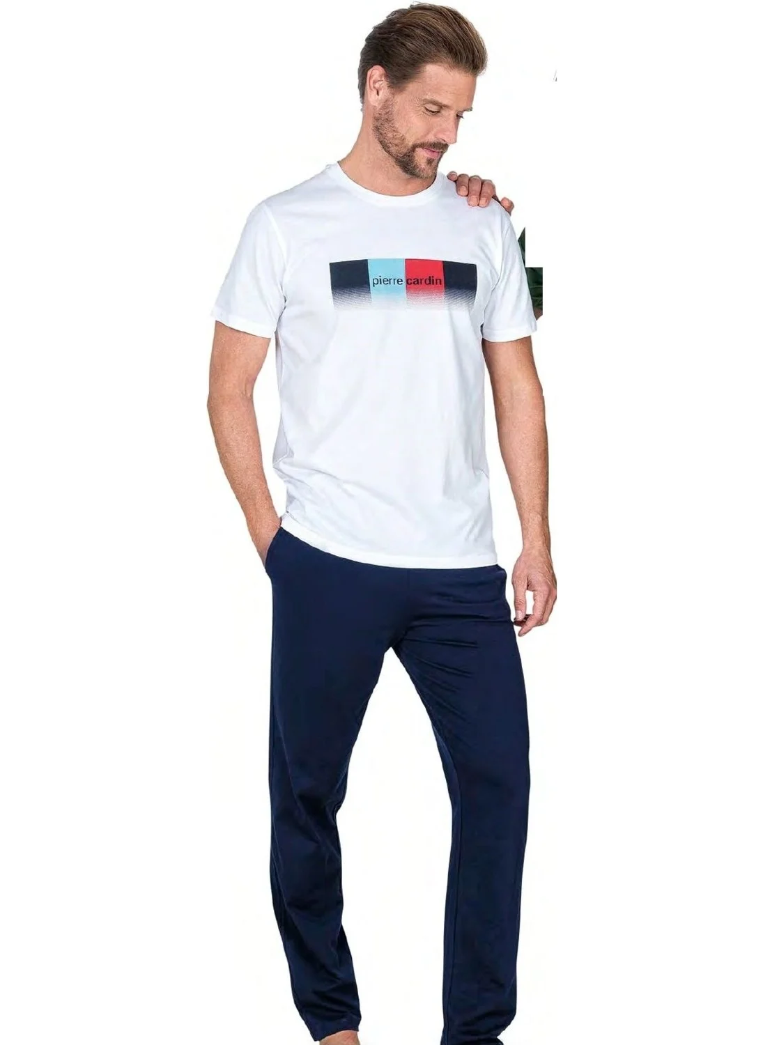 بيير كاردان 6043 Men's Short Sleeve Combed Pajama Set-White