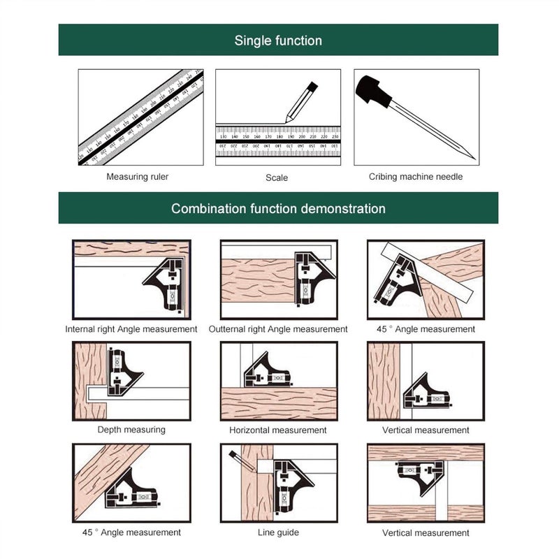 12 Inch Multi Functional 45 90 Degree Combo Square with Bubble Level Metal Ruler - Image 5
