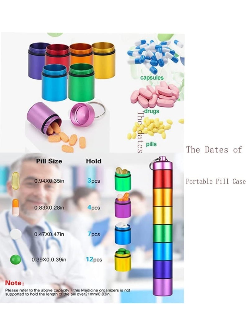 ايرس علبة حبوب من الألومنيوم، مُنظِّمة للصباح والمساء، مقاومة للماء، بألوان قوس قزح، مع 7 حجرات، وحاوية أدوية محمولة للسفر، ومنظم أقراص بسلسلة مفاتيح - Image 4