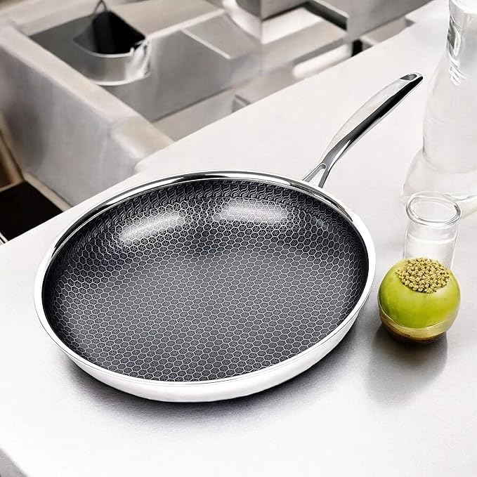 VIDORA Stainless Steel Honeycomb Frying Pan NonStick Pan with Stainless Steel Handle Stay Cool Non Toxic Dishwasher and Oven Safe Suitable for All Hob Types - Image 1