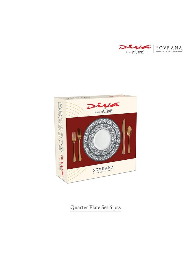 La Opala La Opala Diva Sovrana Collection Opal Glass Crockery | Quarter Plate Set of 6 Persian Silver | Side Plate for snacking & gifting | Microwave Safe | 100% Vegetarian | Extra Strong | Super Light & White  - Image 4
