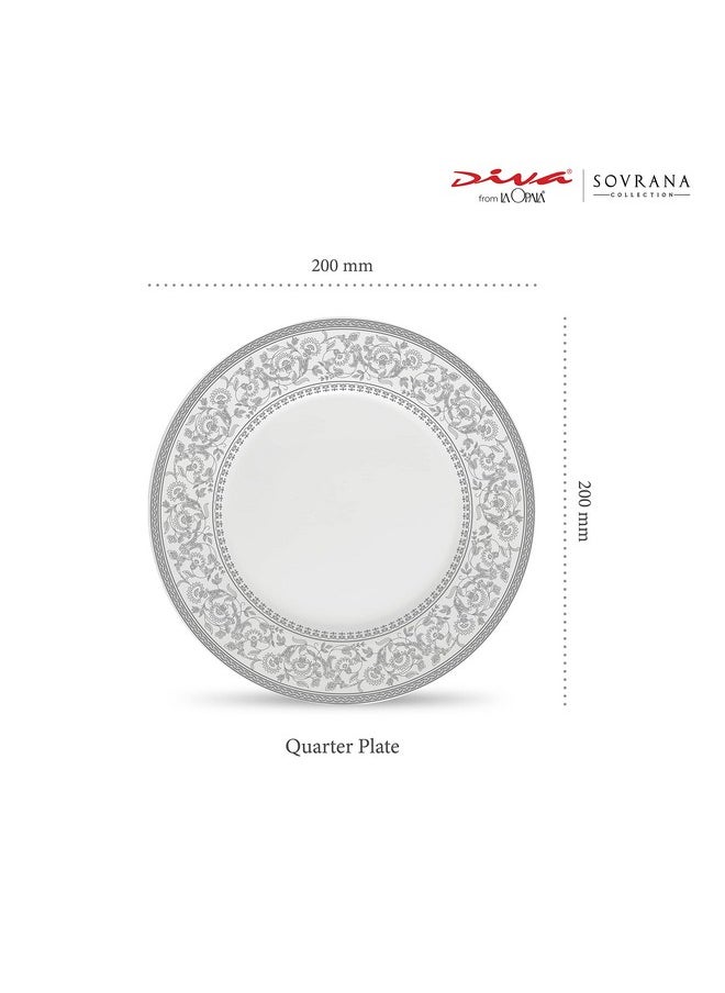 La Opala La Opala Diva Sovrana Collection Opal Glass Crockery | Quarter Plate Set of 6 Persian Silver | Side Plate for snacking & gifting | Microwave Safe | 100% Vegetarian | Extra Strong | Super Light & White  - Image 2