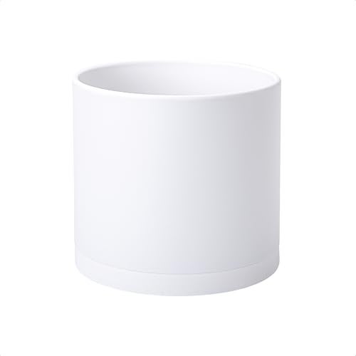 D'vine Dev 8 Inch Plastic Planter Pots for Plant Pot with Drainage Hole and Seamless Saucers, White Color, 74-X-A-1 - Image 1