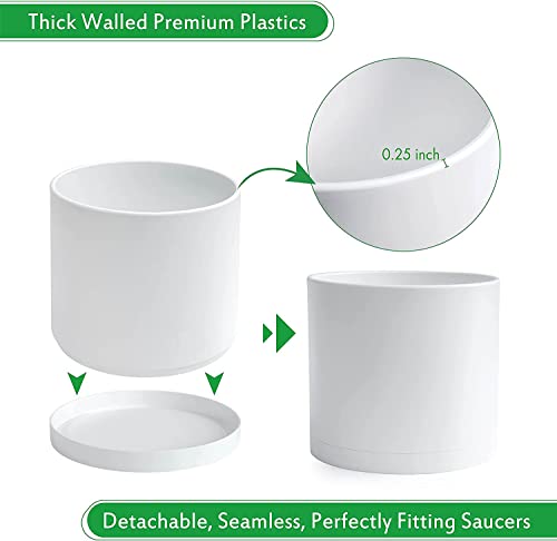 D'vine Dev 8 Inch Plastic Planter Pots for Plant Pot with Drainage Hole and Seamless Saucers, White Color, 74-X-A-1 - Image 4