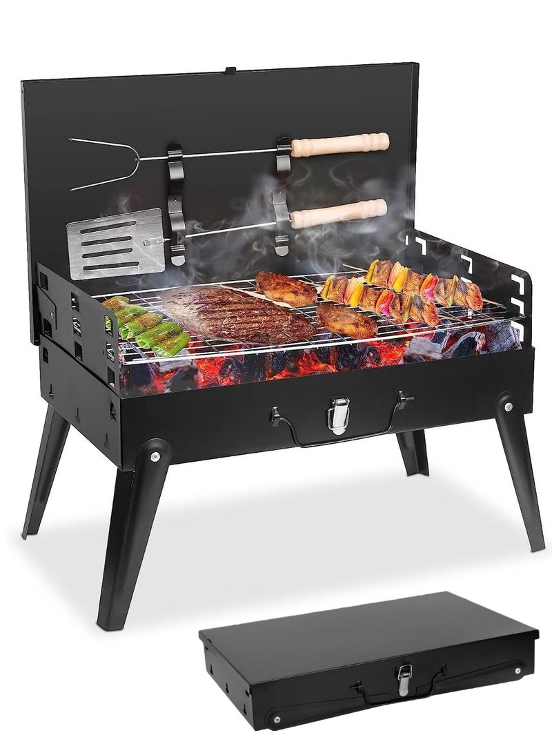 اكسيسن شواية فحم محمولة في الهواء الطلق، شواية شواء صغيرة قابلة للطي مع ملحقات شواء، شواية شواء قابلة للطي مع غطاء، للطهي في الهواء الطلق في الفناء والتخييم والنزهات والمشي لمسافات طويلة وحفلات الشاطئ - Image 1