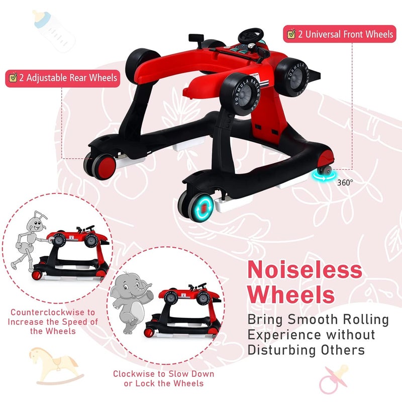BABY JOY 4in1 Baby Walker Foldable Activity Walker with Adjustable Height  Speed Music Lights AntiRollover Toddler Push Walker Baby Walker with Wheels for Boys Girls 618 Months Red - Image 5