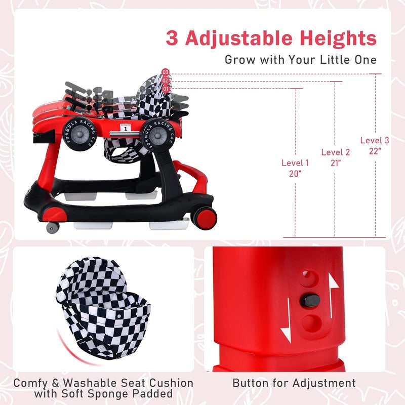 BABY JOY 4in1 Baby Walker Foldable Activity Walker with Adjustable Height  Speed Music Lights AntiRollover Toddler Push Walker Baby Walker with Wheels for Boys Girls 618 Months Red - Image 4