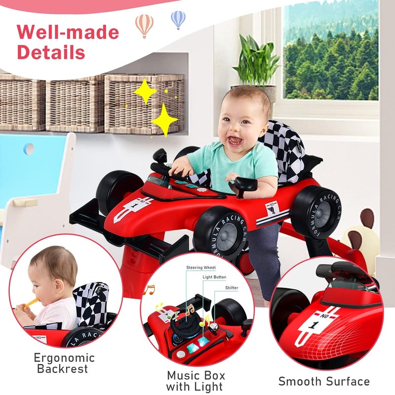 BABY JOY 4in1 Baby Walker Foldable Activity Walker with Adjustable Height  Speed Music Lights AntiRollover Toddler Push Walker Baby Walker with Wheels for Boys Girls 618 Months Red - Image 3